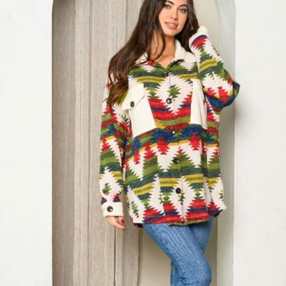 Women's Long Sleeve Multi Print Button Top - Picture 2 of 3